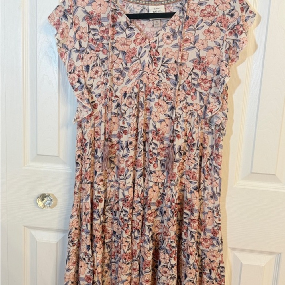 Knox Rose BOHO Floral Midi Dress Sz Small - Pink and Blue EUC AB
